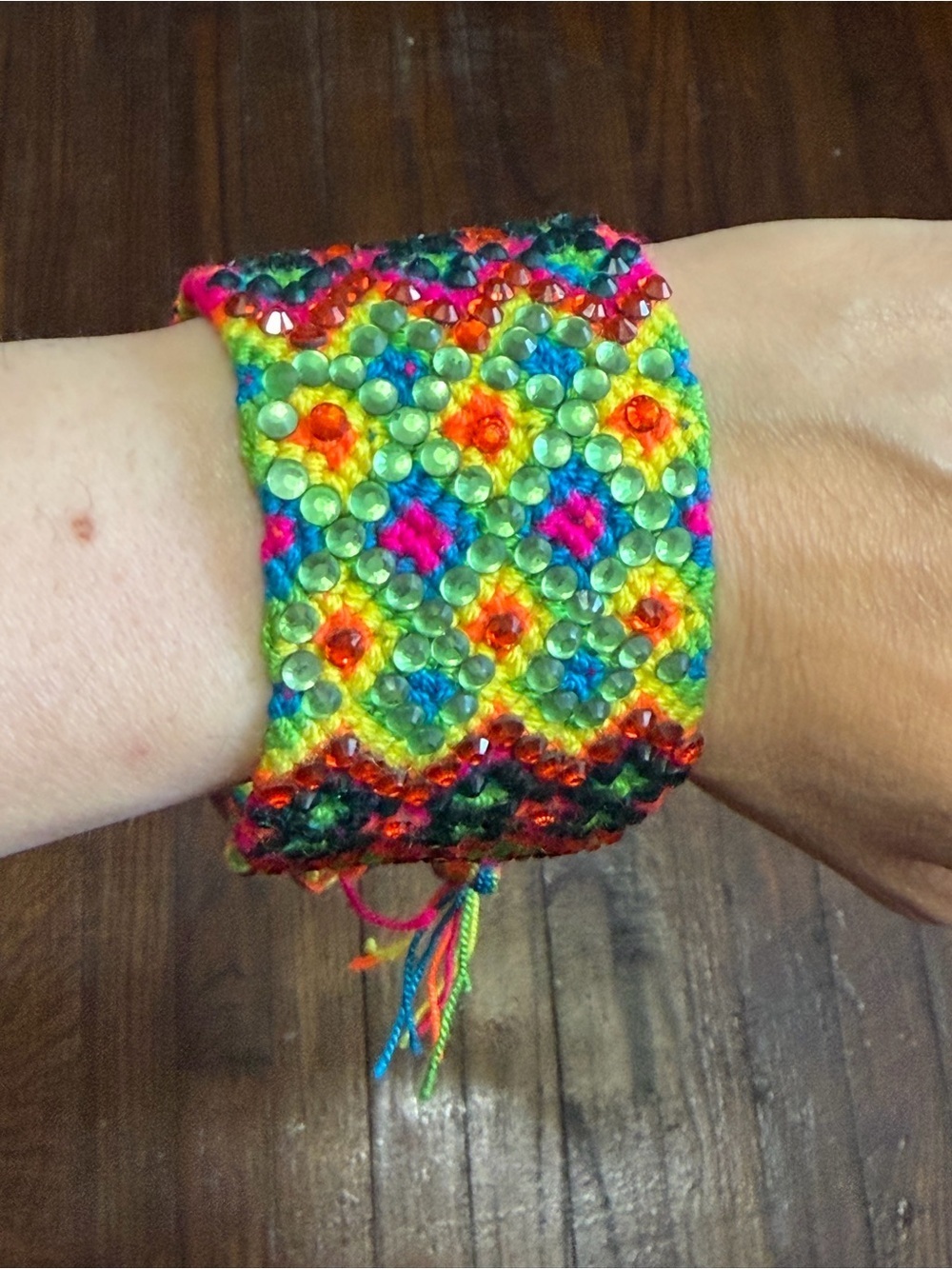 Handmade Wide Rainbow Diamond Friendship Bracelet with Rhinestones